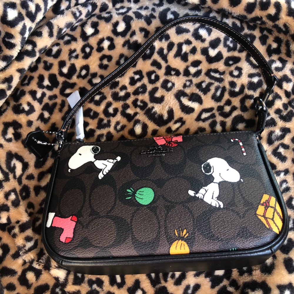 Coach X Peanuts Nolita 19 In Signature Canvas With Snoopy Presents Print